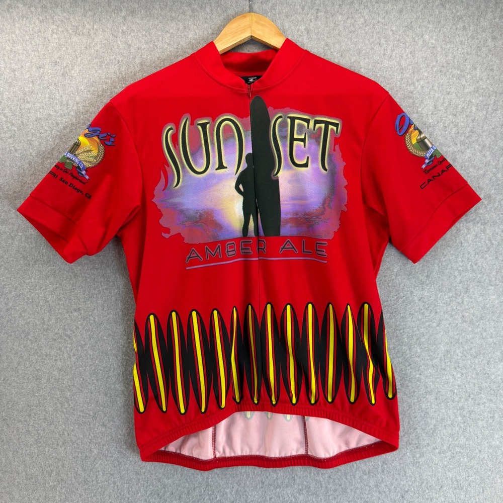 Canari San Diego Oggis‎ Sunset Amber Ale Red Cycling Jersey 3/4 Zip Mens Large